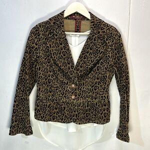 KIKIT jeans Cropped Corduroy Peplum Leopard Adorable Jacket -M-#0049